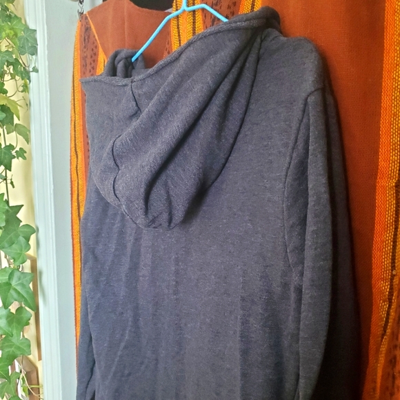 Gray hooded long jersey cardigan with pockets and asymmetrical hem - Picture 6 of 6